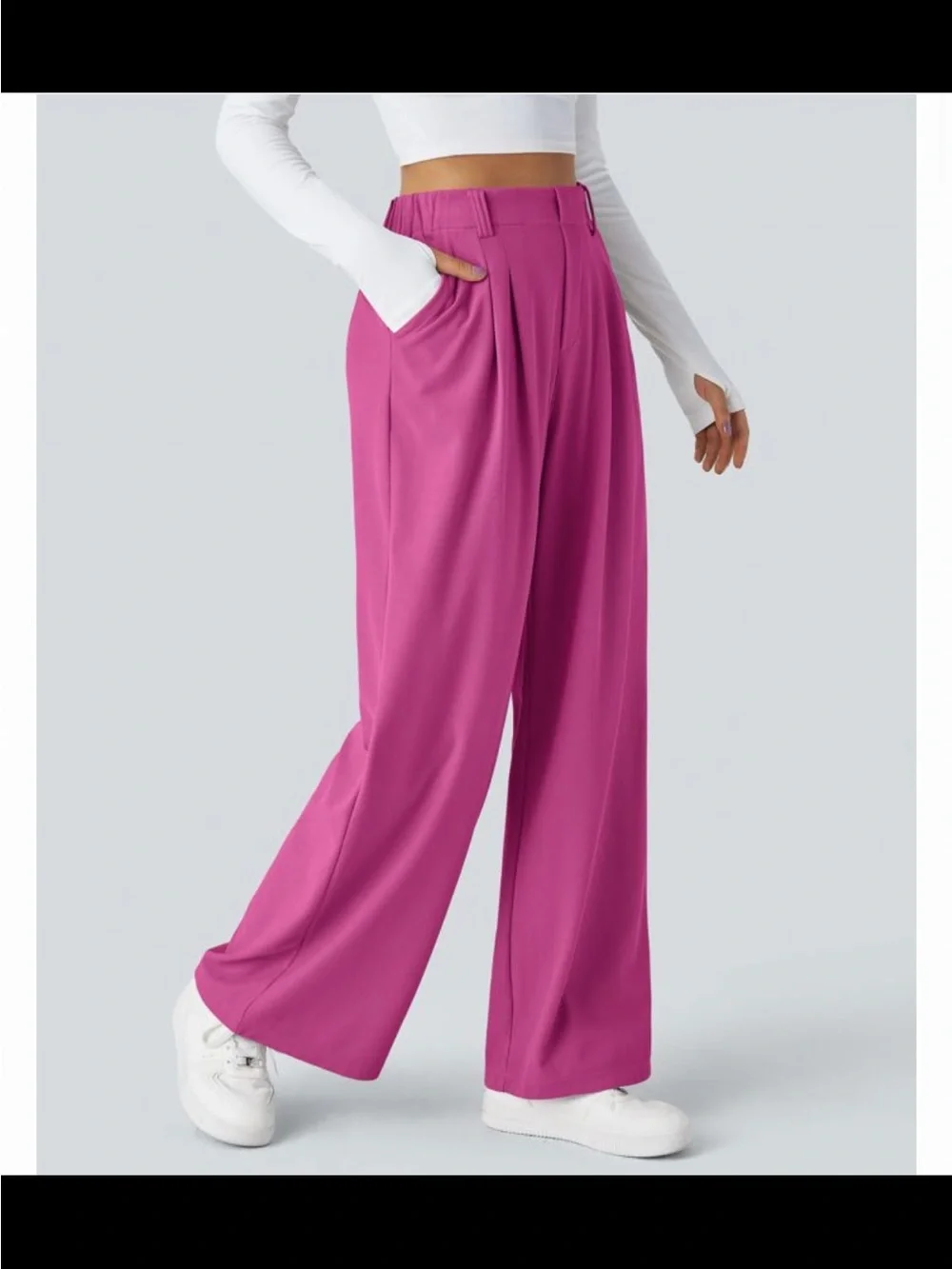 HALARA Waffle Wide-Leg High-Rise Pants in Bright Pink